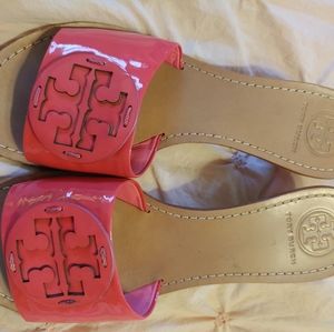 Tory Burch pink kitten heel slide/mule sandal